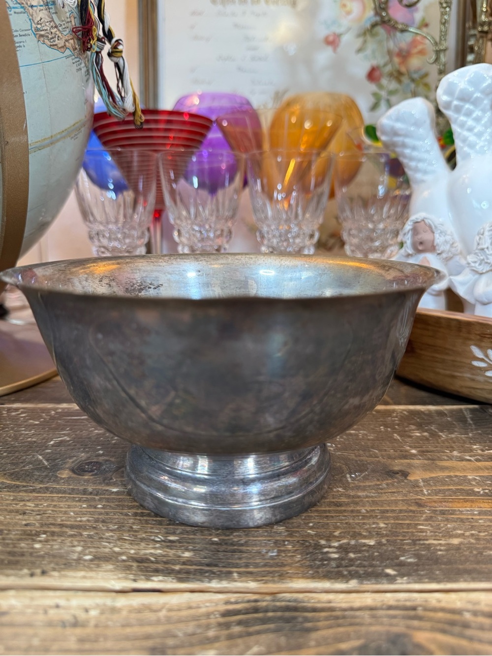 Vintage Silver-Tone Decorative Serving Bowl - Silver